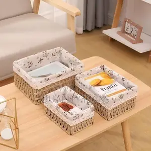 3 Pieces Weave Pantry Basket Bin Cosmetic Box