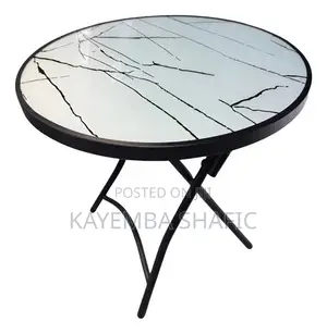 Brand New Round Foldable Glass Bistro Dining Table White Marble