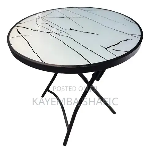Brand New Round Foldable Glass Bistro Dining Table White Marble