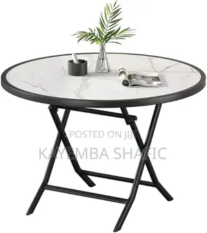 Brand New Round Foldable Glass Bistro Dining Table White Marble