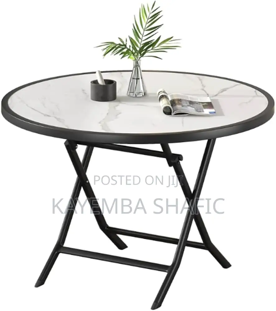 Brand New Round Foldable Glass Bistro Dining Table White Marble