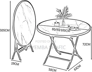 Brand New Round Foldable Glass Bistro Dining Table White Marble