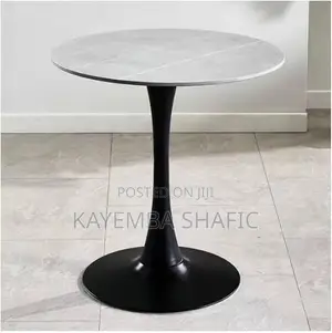 Modern Round Marble Tulip Dining Table With Black Pedestal Base