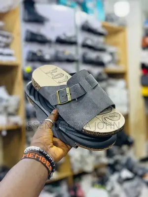 Dark Suede Slide Sandals