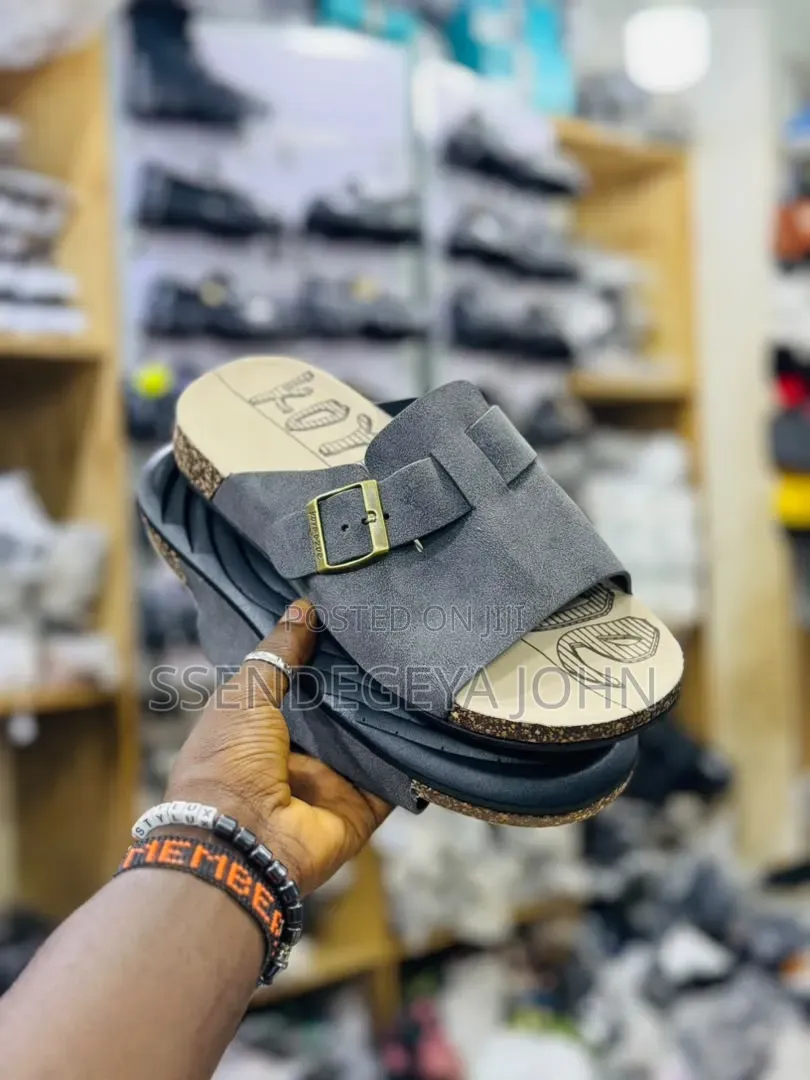 Dark Suede Slide Sandals