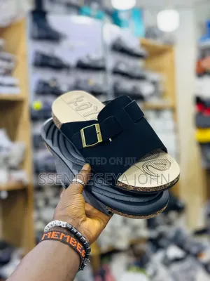 Dark Suede Slide Sandals