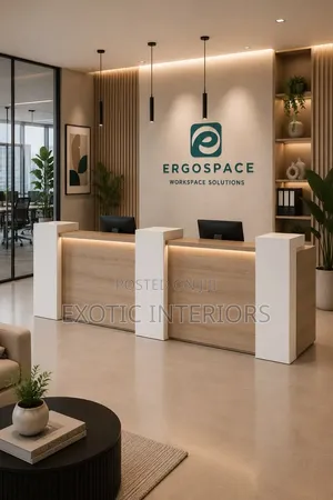 Reception Desk and Back Ground Order With Us On