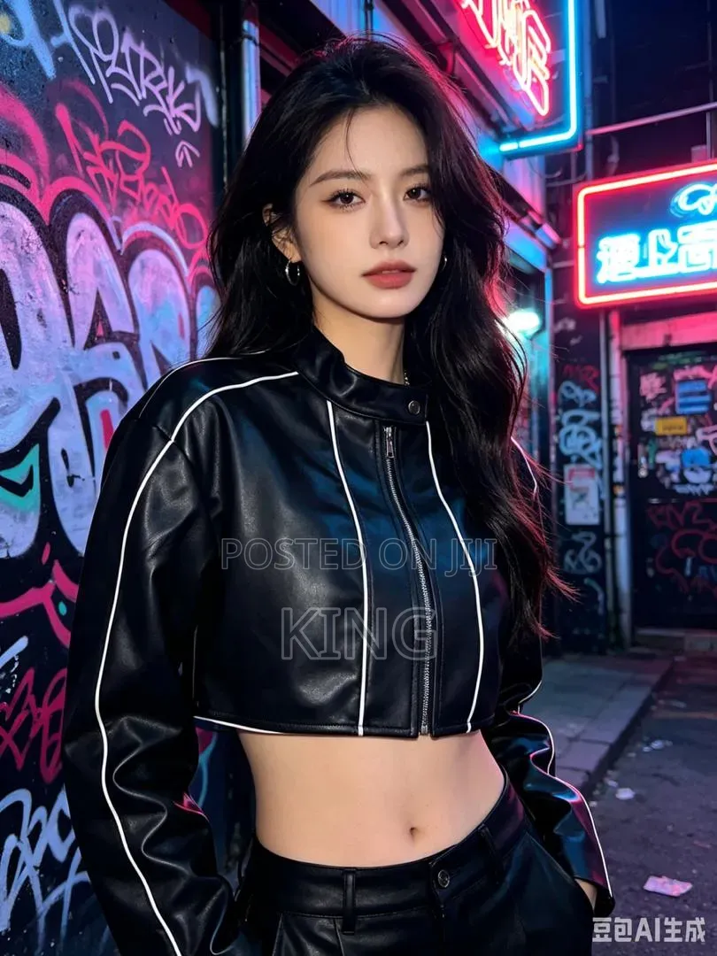 Black SHEIN ICON Women's Faux PU Leather Zip-Up Cropped Jacket