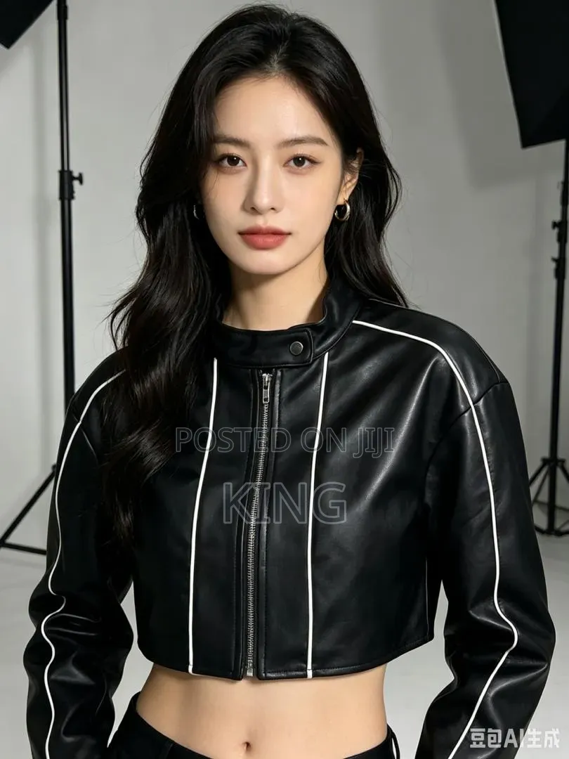 Black SHEIN ICON Women's Faux PU Leather Zip-Up Cropped Jacket