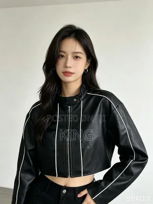 Black SHEIN ICON Women's Faux PU Leather Zip-Up Cropped Jacket