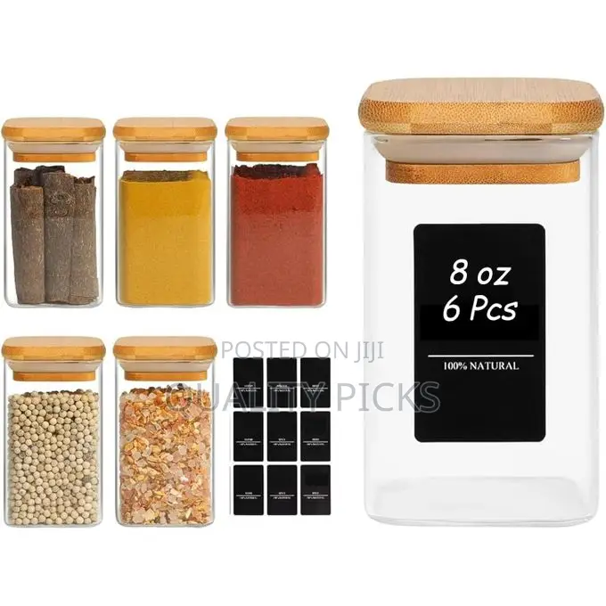 6 PCS Glass Spice Jars With Bamboo Lids, 240ml
