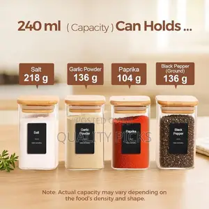 6 PCS Glass Spice Jars With Bamboo Lids, 240ml