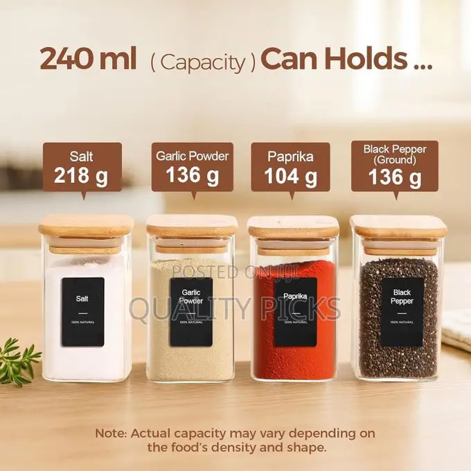 6 PCS Glass Spice Jars With Bamboo Lids, 240ml