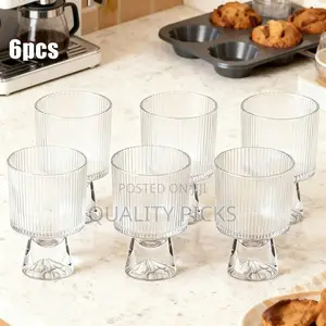 6pcs 340Ml Ribbed Glass Cups With Thick Base