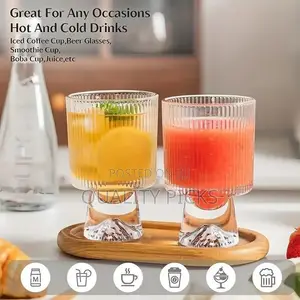 6pcs 340Ml Ribbed Glass Cups With Thick Base