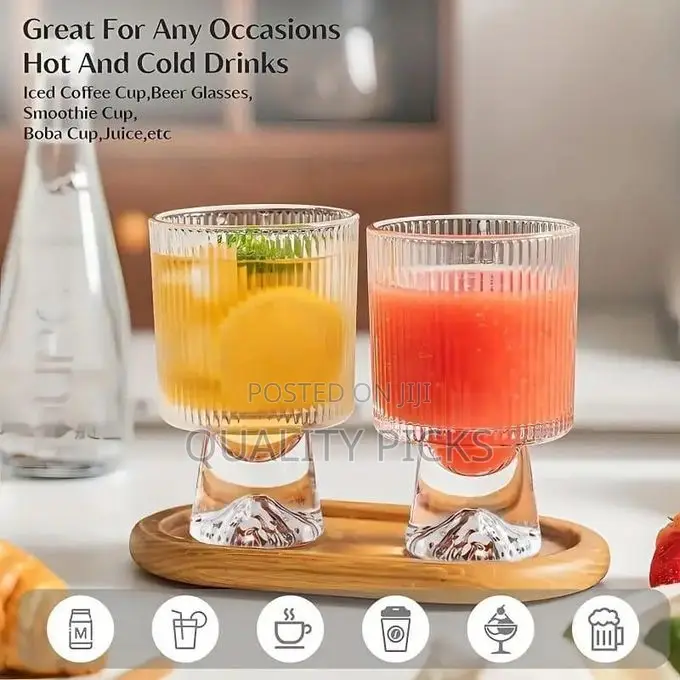 6pcs 340Ml Ribbed Glass Cups With Thick Base