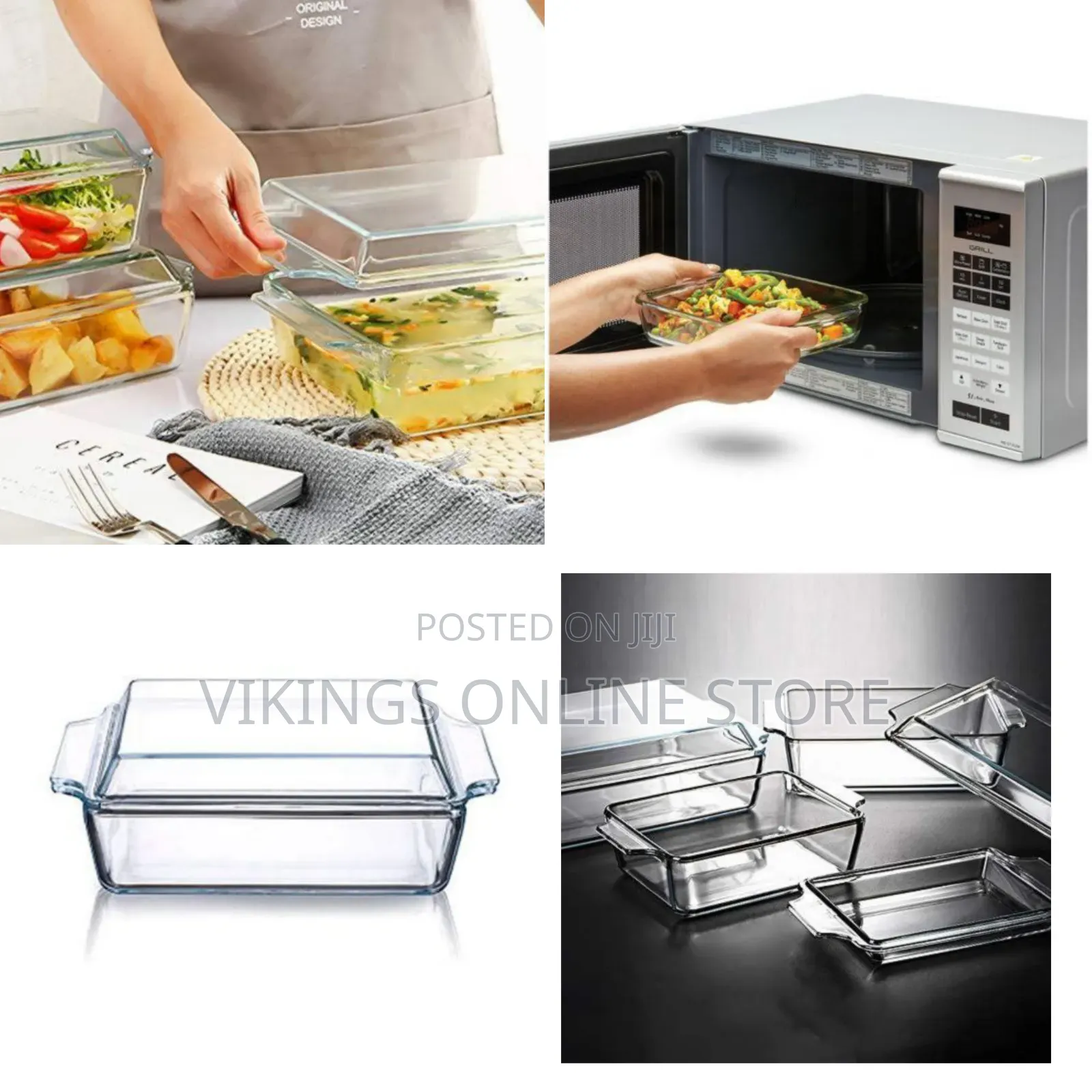 3 Piece Rectangle Glass Bakeware Dishes Microwave Oven Bowls With Lids