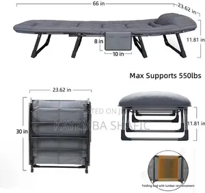 Adjustable Folding Camping Cot Lounge Chair With Padded Cushion