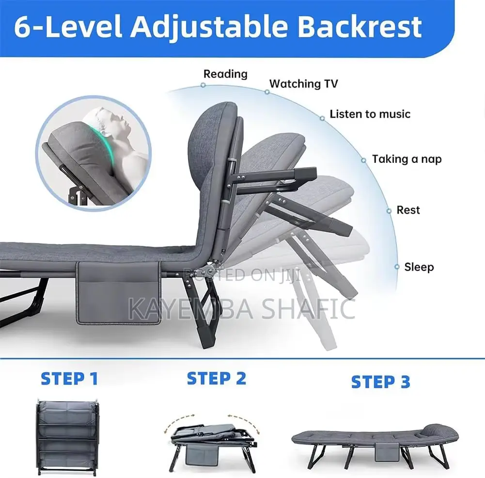 Adjustable Folding Camping Cot Lounge Chair With Padded Cushion
