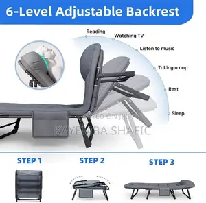 Adjustable Folding Camping Cot Lounge Chair With Padded Cushion