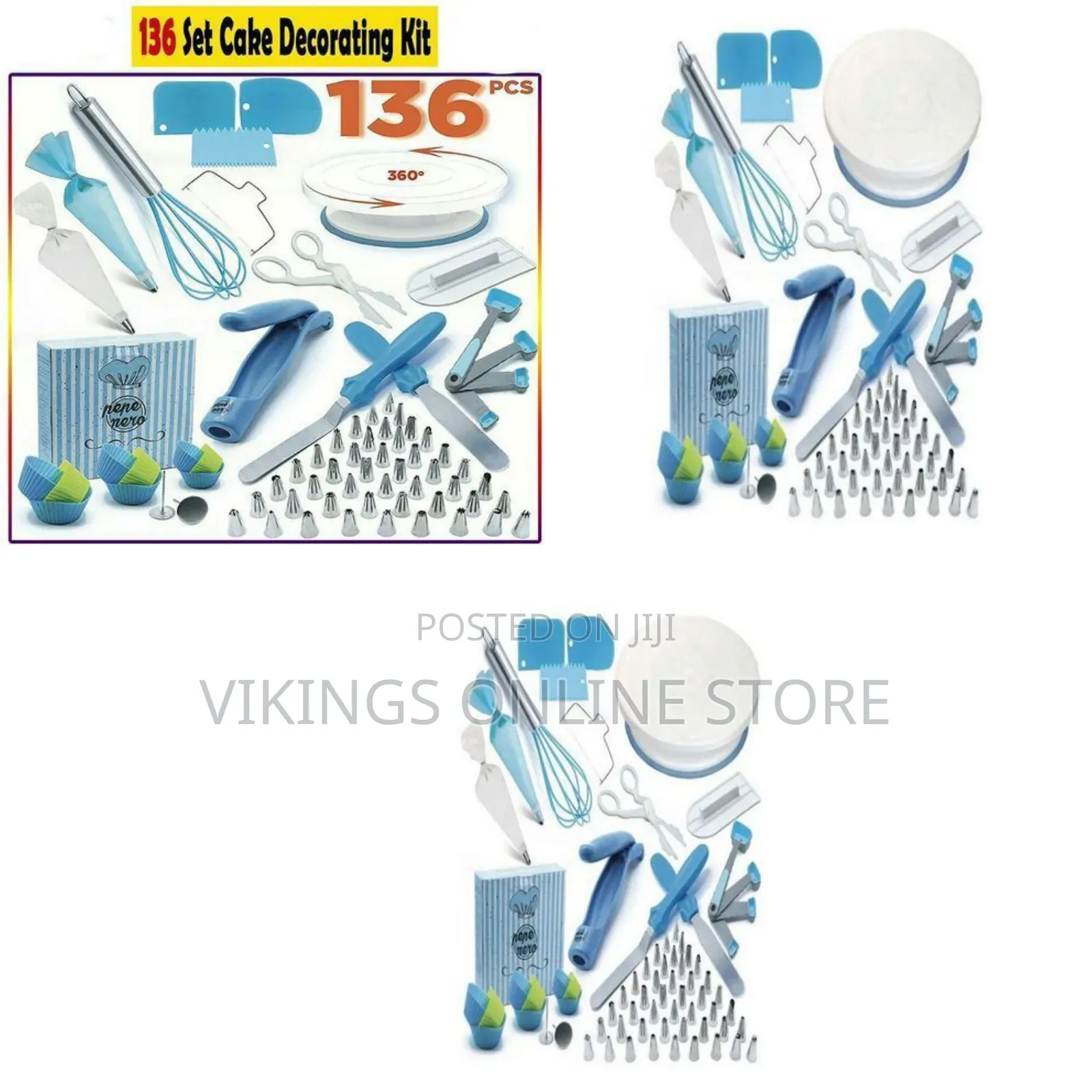 136 PCS Cake Decorating, Turnable Stand, Baking Set, Blue