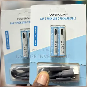 Powerology AAA 2-Pack USB-C Rechargeable Batteries (1200mWh, 1.5V)