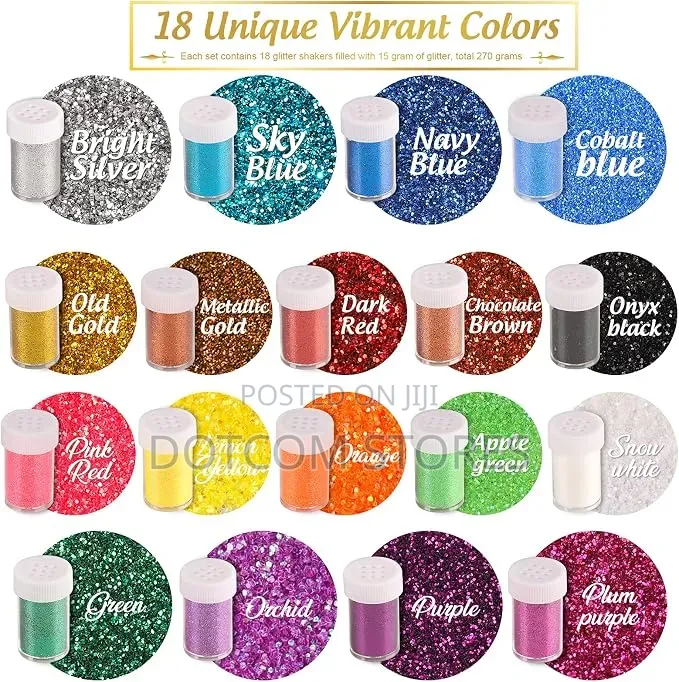 18pcs Pack Glitter Shake Jar, Multi Assorted Set Extra Fine Glitter