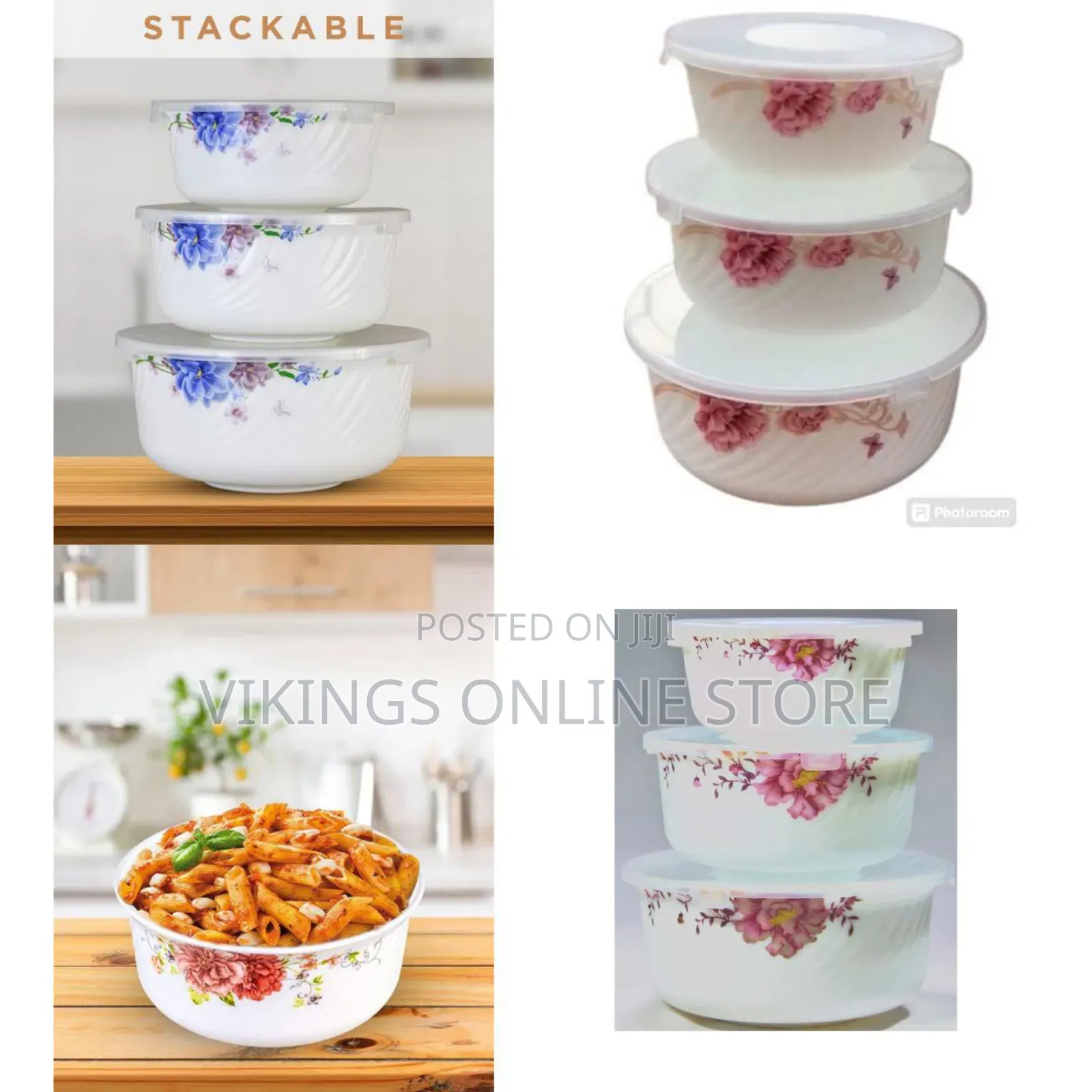 Opal 3 Piece Floral Serving Bowl Mixing Bowl Set (1500ml, 1000ml