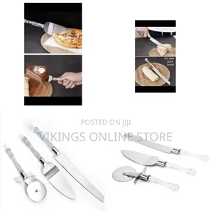 3 PC Cake Shovel, Pizza Cutter Wheel, Cheese Slicer, Cake Knife-Silver