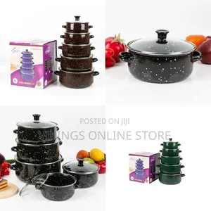 Set of 5 Enamel Casserole Sartin Cookware Pots Serving Dishes With Lid