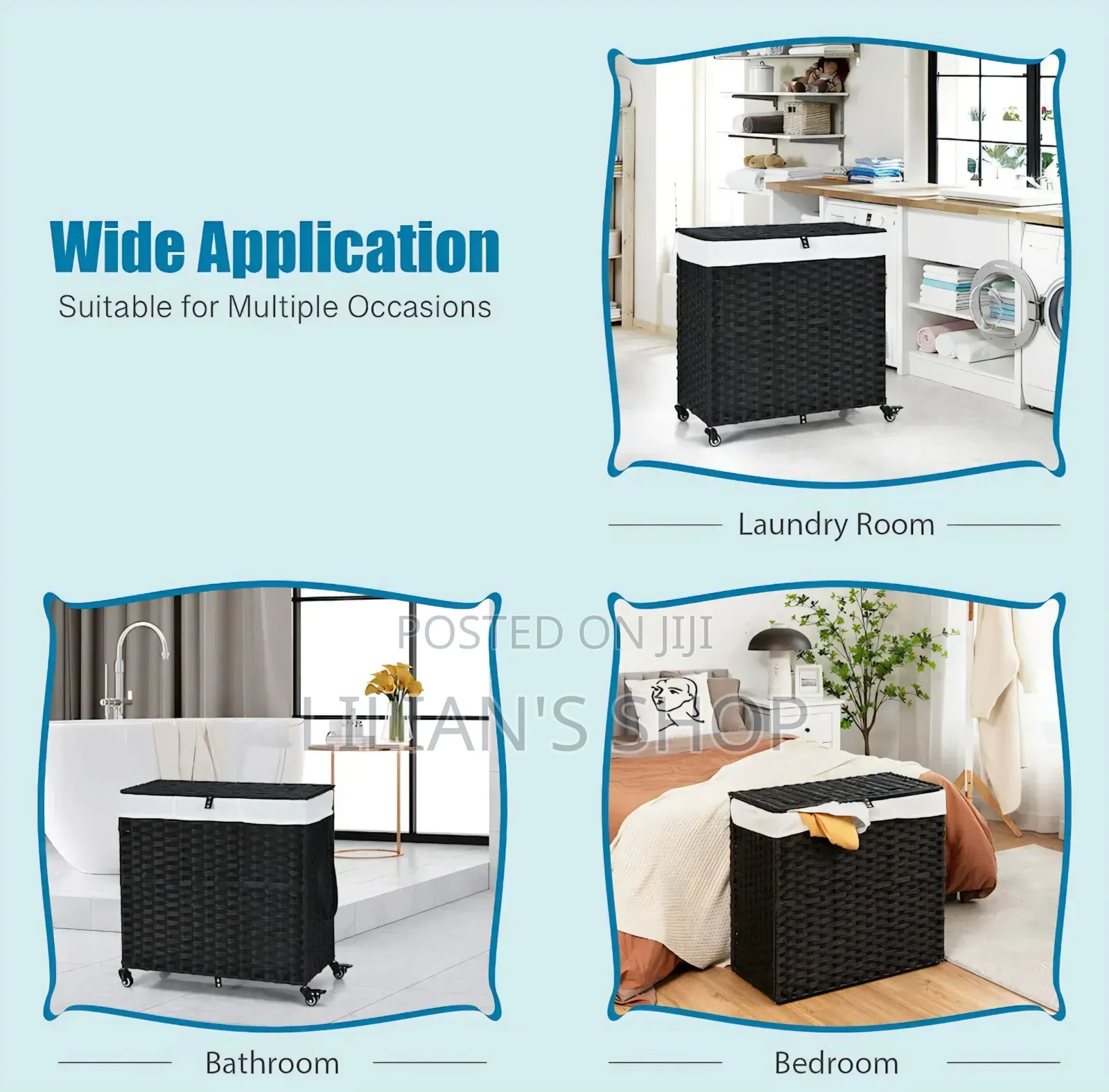 Laundry Hamper With Wheels and a 3-Section Divided Interior