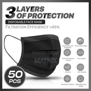 Disposable Protective Face Masks With White Inside Part 50pcs - Black