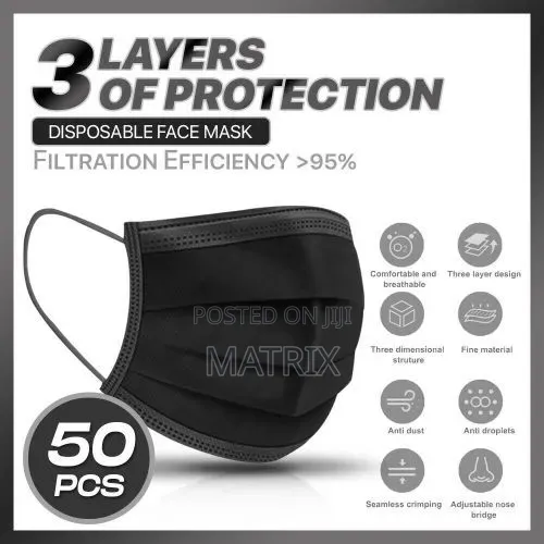 Disposable Protective Face Masks With White Inside Part 50pcs - Black