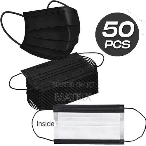 Disposable Protective Face Masks With White Inside Part 50pcs - Black