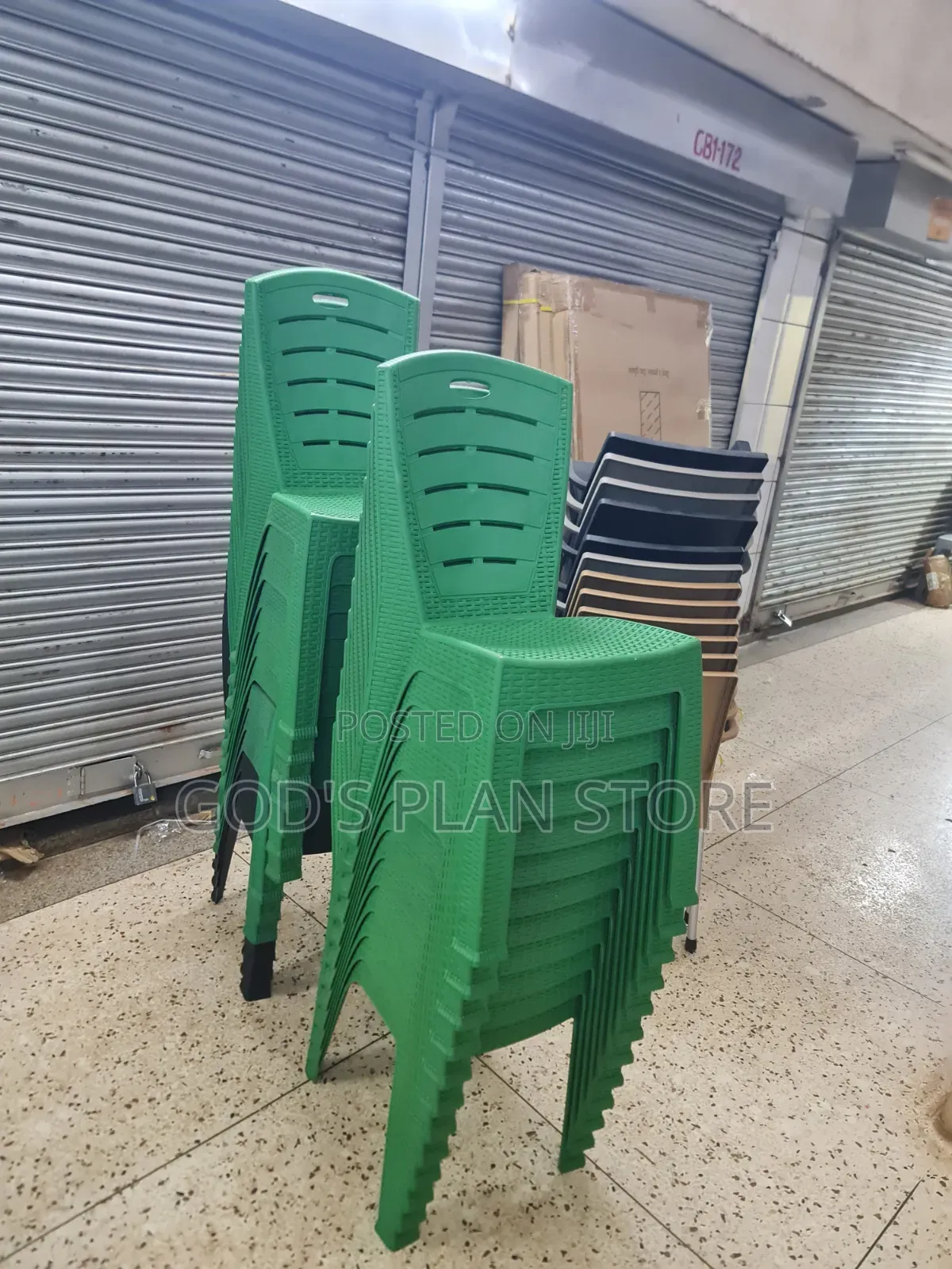 Green Matted Rattan-Style Plastic Plastic Chairs