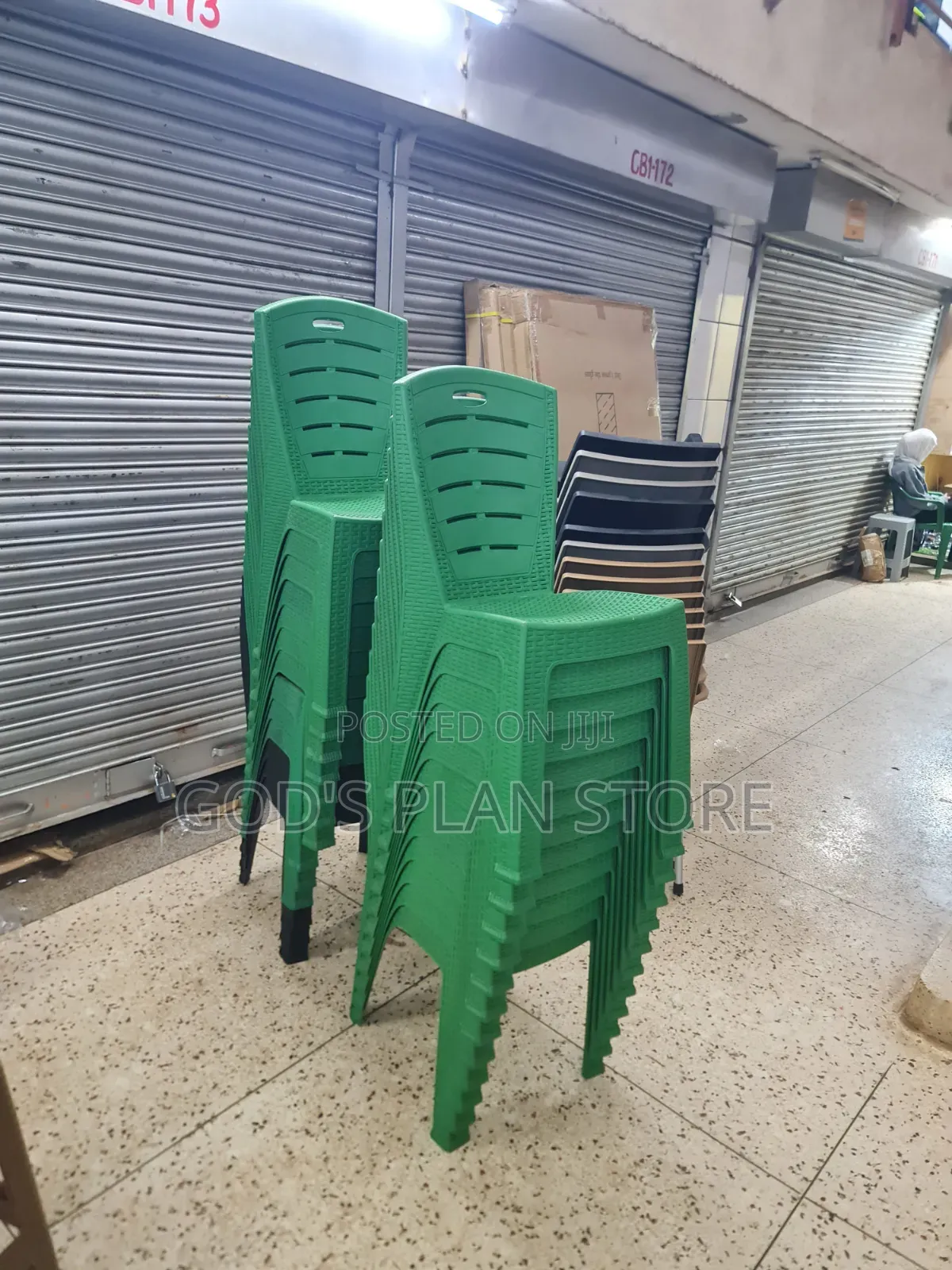 Green Matted Rattan-Style Plastic Plastic Chairs
