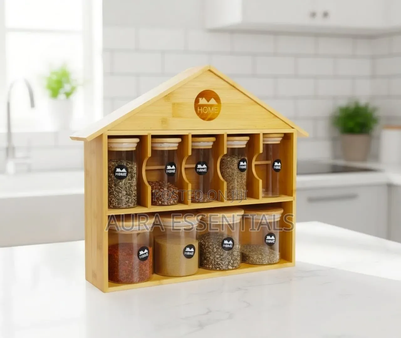 Bamboo Wooden House Spice Organizer