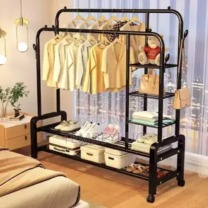 Double-Rail Clothes Rack, Multifunctional Heavy-Duty Rack With Wheels