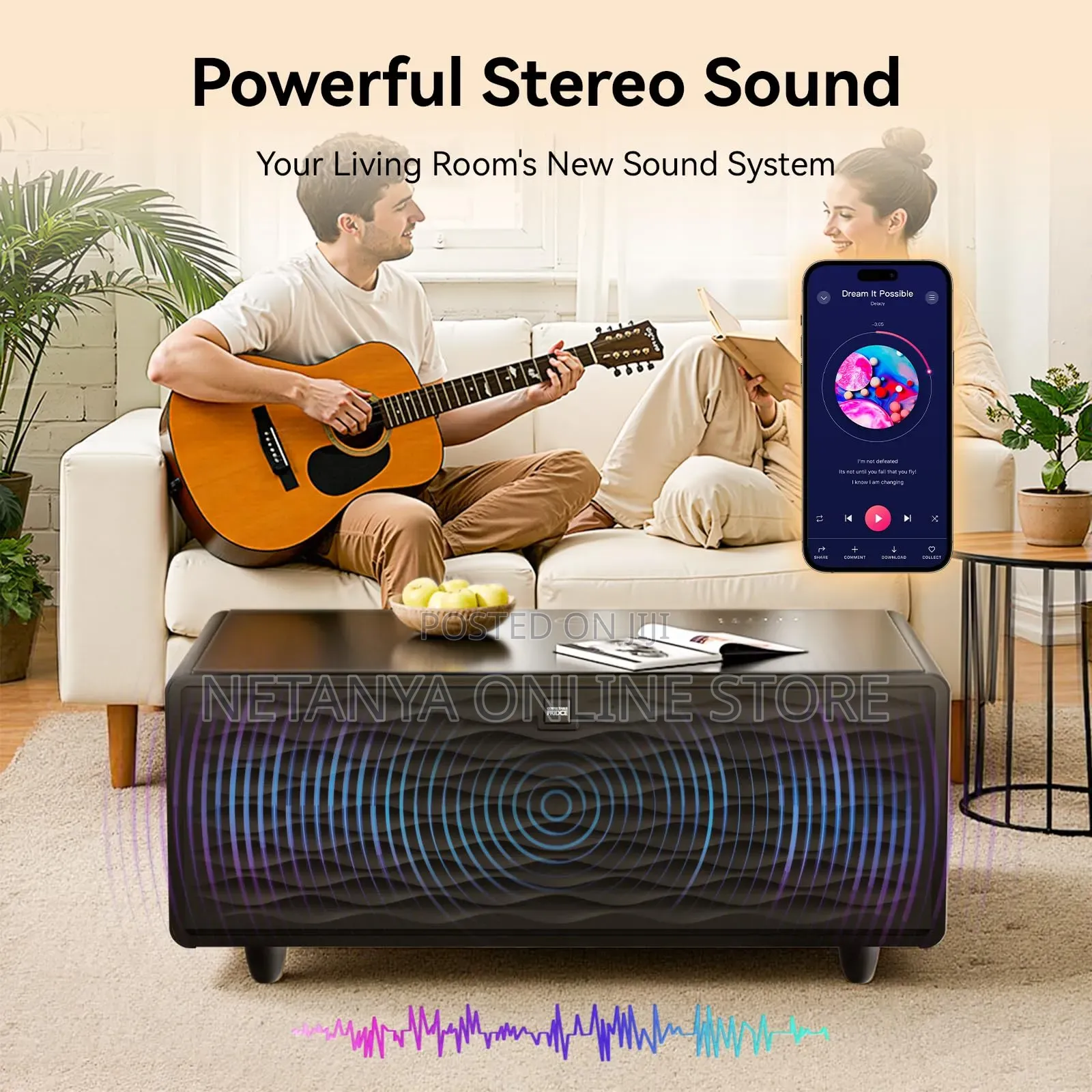 Smart Living Room Table With Refrigerator Wireless Charging Speaker