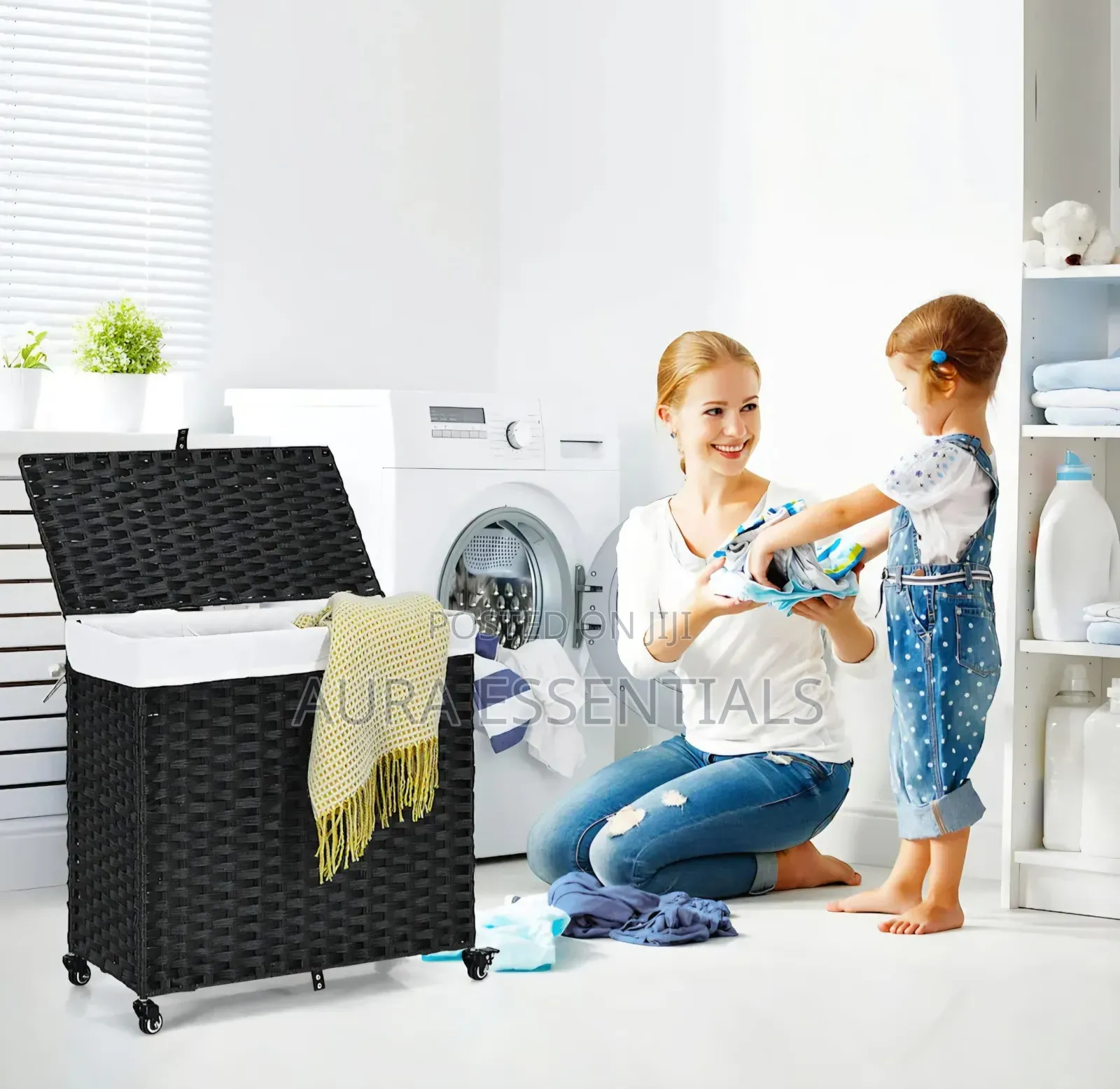 Laundry Hamper With Wheels and a 3-Section Divided Interior