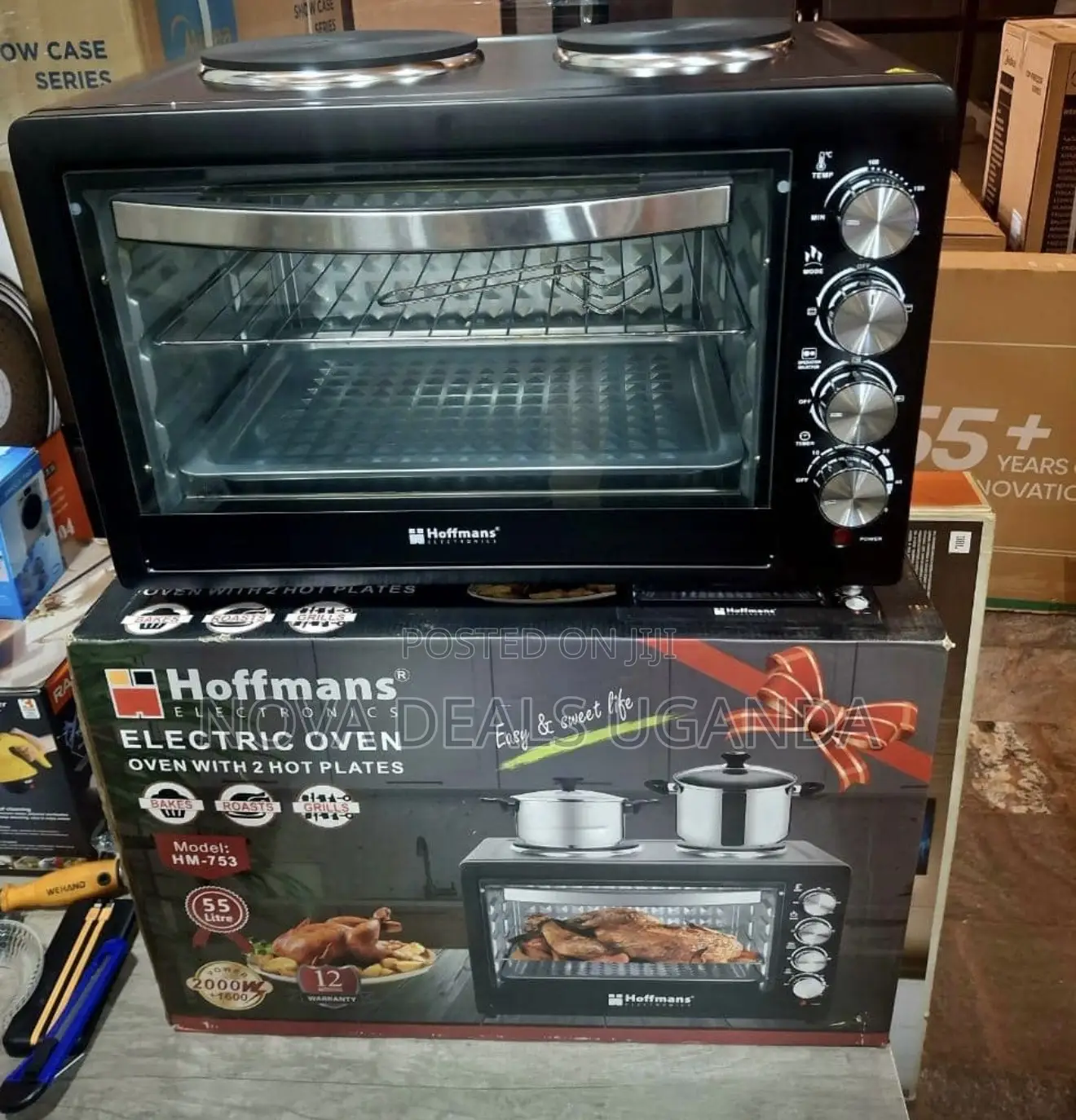 Hoffmans HM-753 55L Electric Oven | 2 Hot Plates 2000W Baking
