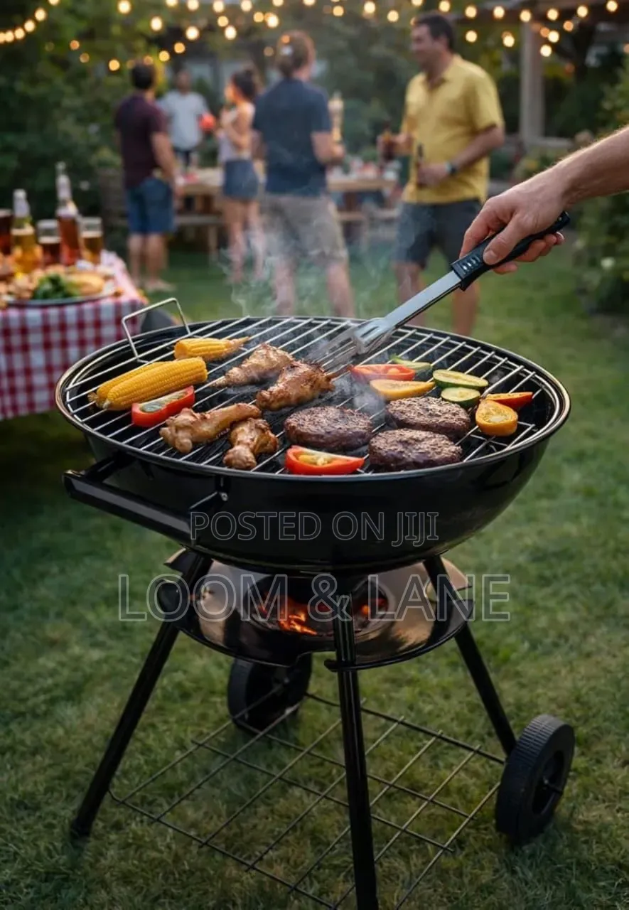 Portable Red Kettle Trolley BBQ Grill Charcoal Barbecue