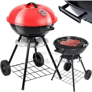 Portable Red Kettle Trolley BBQ Grill Charcoal Barbecue
