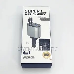 120W 4-in-1 Retractable Super Fast Car Charger Adapter