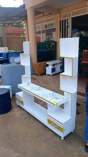 White and Gold Double Shelves TV Stand