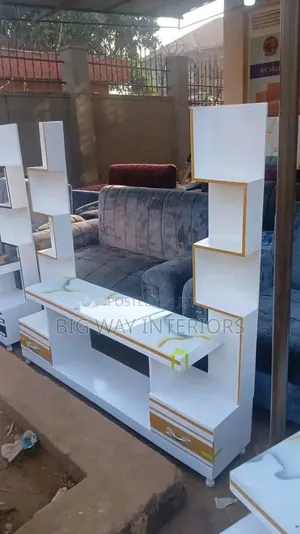 White and Gold Double Shelves TV Stand