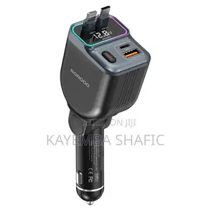 Porodo 65W Car Charger Dual Retractable Cable Real-Time Display
