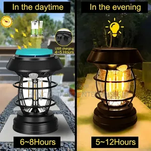 Solar-Powered Vintage LED Outdoor Lantern and Emergency Light