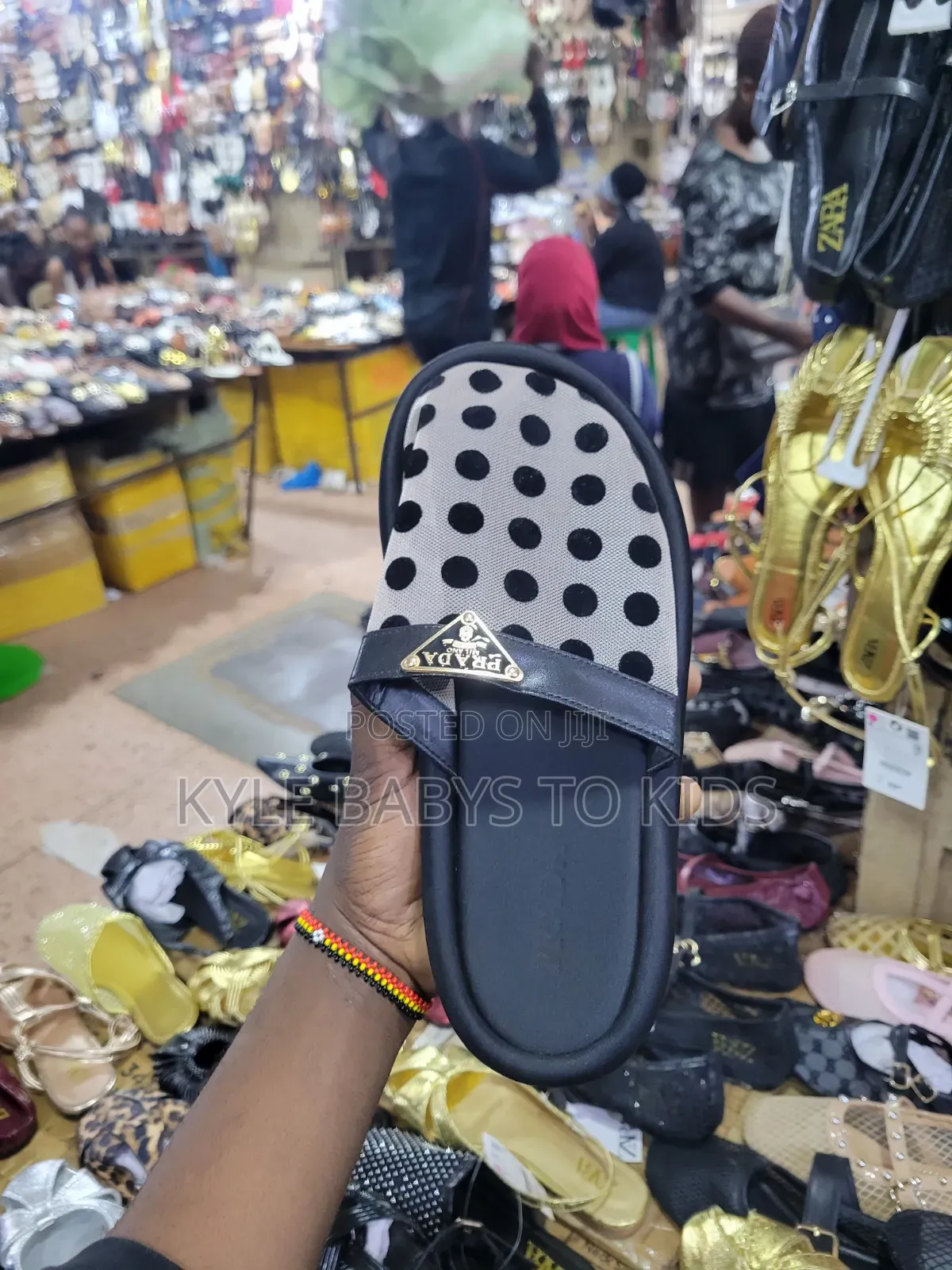 Prada Branded Mesh Polka Dot Slide Sandles