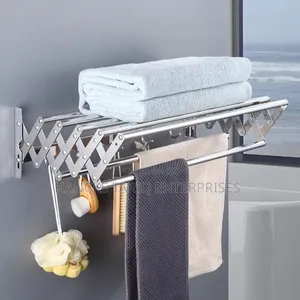 Wall-Mounted Retractable Stainless Steel Towel Rack and Drying Shelf